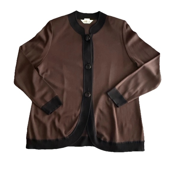 Exclusively Misook Cardigan Sweater XL Brown Black Button Front Office Business - Picture 1 of 9